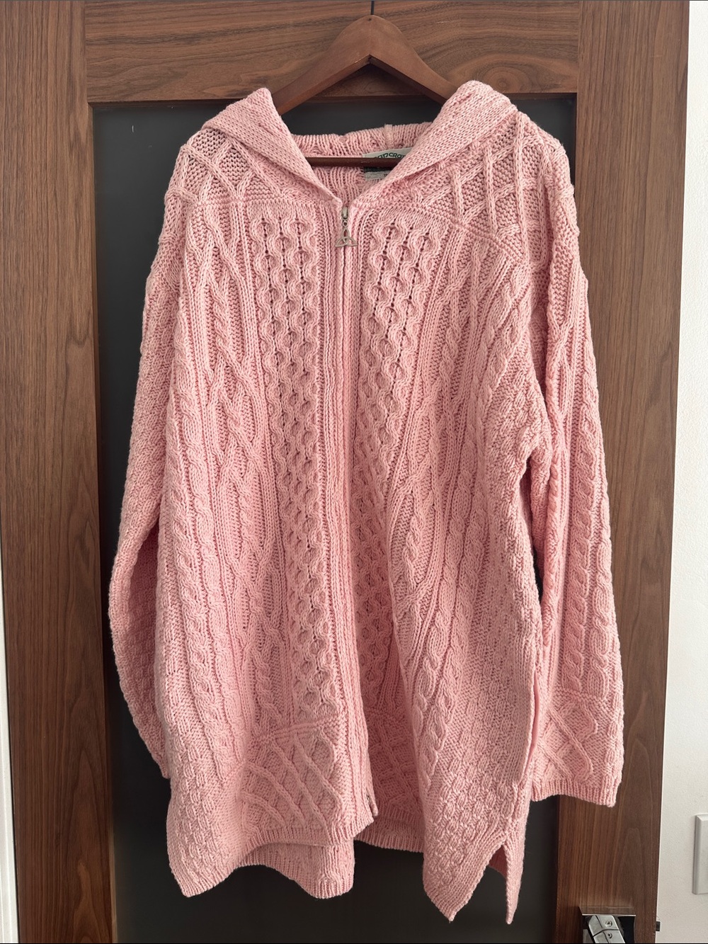 Aran Crafts Blush Pink Cable Zip Hoodie Cardigan